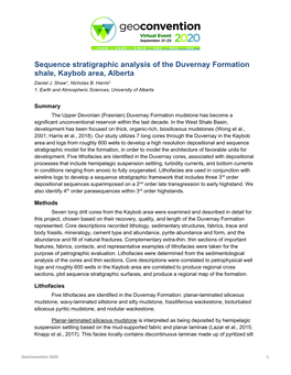 Sequence Stratigraphic Analysis of the Duvernay Formation Shale, Kaybob Area, Alberta Daniel J