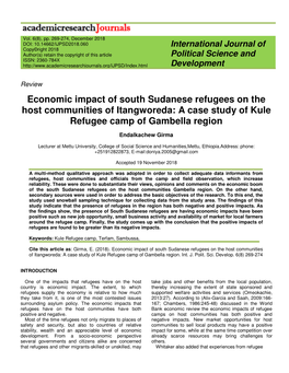 A Case Study of Kule Refugee Camp of Gambella Region