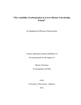 “The Variability of Urbanization in Lower Silesian Voivodeship, Poland”