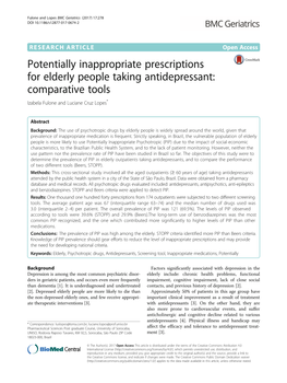 Potentially Inappropriate Prescriptions for Elderly People Taking Antidepressant: Comparative Tools Izabela Fulone and Luciane Cruz Lopes*