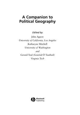 A Companion to Political Geography