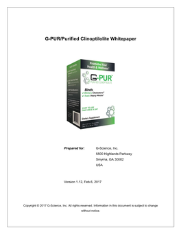 G-PUR/Purified Clinoptilolite Whitepaper