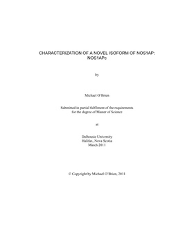 CHARACTERIZATION of a NOVEL ISOFORM of NOS1AP: Nos1apc