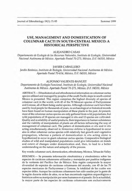 Use, Management and Domestication of Columnar Cacti in South·Central Mexico: a Historical Perspective