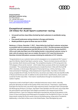 Exceptional Season: 24 Titles for Audi Sport Customer Racing