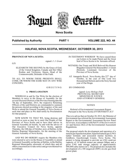 NS Royal Gazette Part I