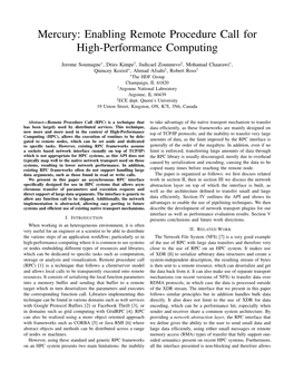 Mercury: Enabling Remote Procedure Call for High-Performance Computing