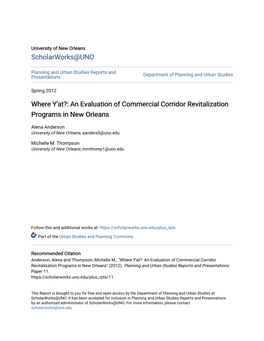 An Evaluation of Commercial Corridor Revitalization Programs in New Orleans