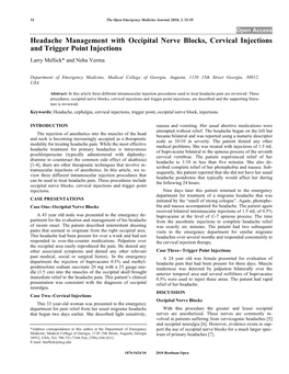 Headache Management with Occipital Nerve Blocks, Cervical Injections and Trigger Point Injections Larry Mellick* and Neha Verma