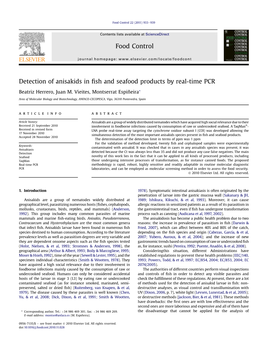 Detection of Anisakids in Fish and Seafood Products by Real-Time