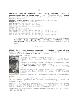 RCN - Awarded As Per Canada Gazette 20 January 1945 and London Gazette of 3 October 1944
