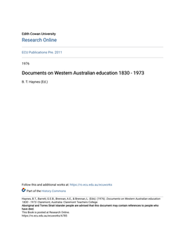 Documents on Western Australian Education 1830 - 1973