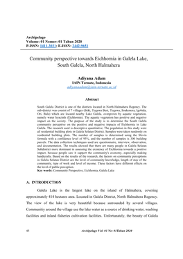 Community Perspective Towards Eichhornia in Galela Lake, South Galela, North Halmahera