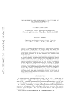 Arxiv:2103.06012V1 [Math.RA] 10 Mar 2021 1