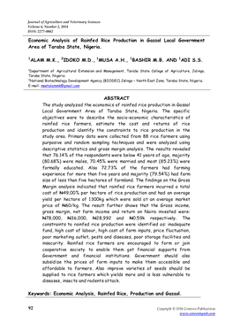 92 Economic Analysis of Rainfed Rice Production in Gassol Local