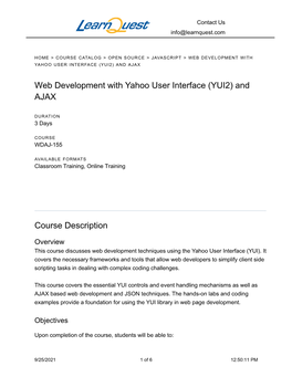 Web Development with Yahoo User Interface (YUI2) and AJAX Course
