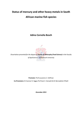 Status of Mercury and Other Heavy Metals in South African Marine Fish Species