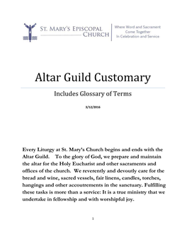 Altar Guild Customary Includes Glossary of Terms