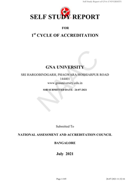 Self Study Report of GNA UNIVERSITY