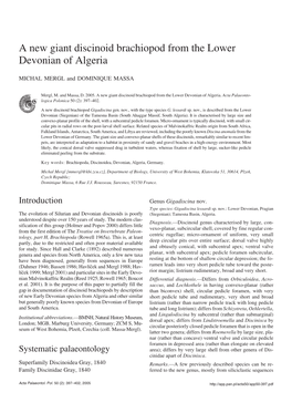 A New Giant Discinoid Brachiopod from the Lower Devonian of Algeria