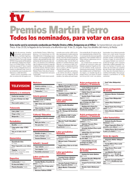 Premios Martín Fierro Todos Los Nominados, Para Votar En Casa