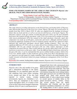 FOOD and FEEDING HABITS of the AFRICAN PIKE CHARACIN Hepsetus Odoe (BLOCH, 1794) in the CROSS RIVER SYSTEM, NIGERIA Eteng, Sunda