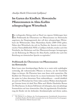 Im Garten Der Kindheit. Slowenische Pflanzennamen in Alma Karlins Zehnsprachigem Wörterbuch