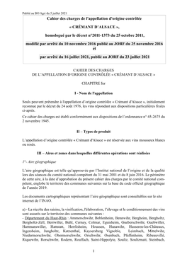 Cahier Des Charges De L'appellation D'origine Contrôlée Crémant D