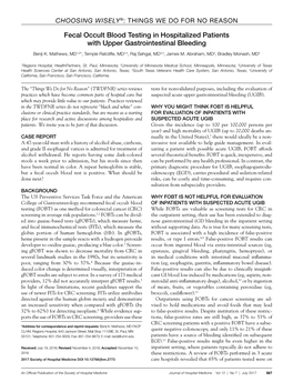 Fecal Occult Blood Testing in Hospitalized Patients with Upper Gastrointestinal Bleeding