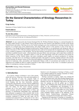 On the General Characteristics of Sinology Researches in Turkey