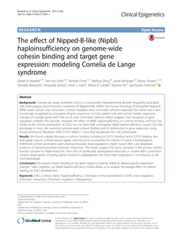 (Nipbl) Haploinsufficiency on Genome-Wide Cohesin Binding and Target Gene Expression: Modeling Cornelia De Lange Syndrome Daniel A