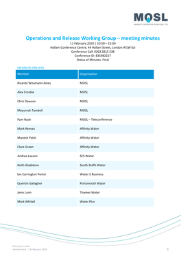 Operations and Release Working Group – Meeting Minutes