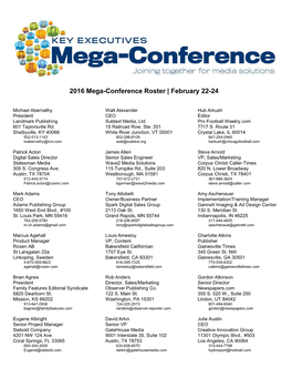 2016 Mega-Conference Roster | February 22-24