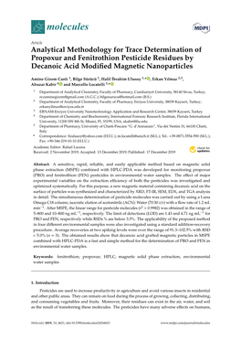 Analytical Methodology for Trace Determination of Propoxur and Fenitrothion Pesticide Residues by Decanoic Acid Modiﬁed Magnetic Nanoparticles