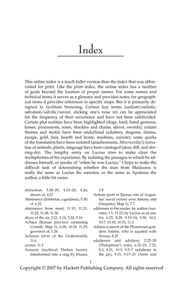 Apuleius, Golden Ass Index