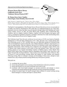 Western Snowy Plover Survey California Least Tern Volunteer Survey Protocol 2017