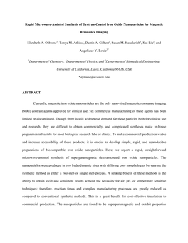 Rapid Microwave-Assisted Synthesis of Dextran-Coated Iron Oxide Nanoparticles for Magnetic