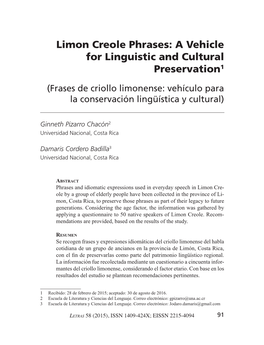 Limon Creole Phrases: a Vehicle for Linguistic and Cultural Preservation1