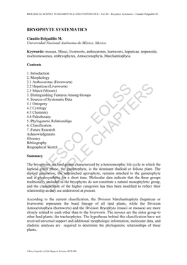 Bryophyte Systematics - Claudio Delgadillo M