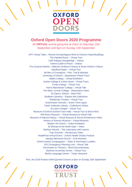 Oxford Open Doors 2020 Programme All VIRTUAL Events Going Live at 10Am on Saturday 12Th September Until 6Pm on Sunday 13Th September