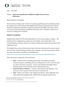 RFQ) for Knight Library Exterior Restoration