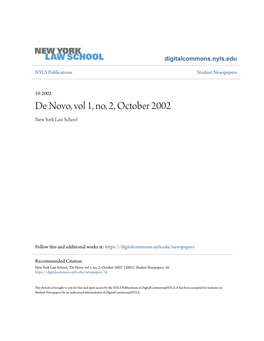 De Novo, Vol 1, No, 2, October 2002 New York Law School