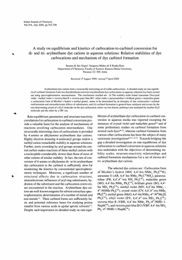 A Study on Equilibrium and Kinetics of Carbocation-To-Carbinol Conversion