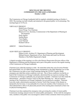 MINUTES of the MEETING COMMISSION on CHICAGO LANDMARKS October 1, 2020