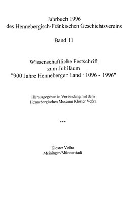 Jahrbuch 1996 Des Hennebergisch-Fränkischen Geschichtsvereins