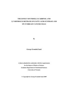The Effect of Indole-3-Carbinol and 3,3’-Diindolylmethane on Fatty Acid Synthase and Sp1 in Breast Cancer Cells