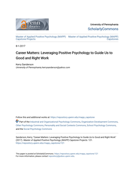 Leveraging Positive Psychology to Guide Us to Good and Right Work