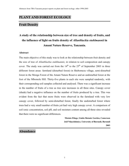 PLANT and FOREST ECOLOGY Fruit Density Abundance