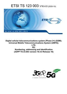 Etsi Ts 123 003 V16.4.0 (2020-10)