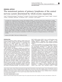 The Mutational Pattern of Primary Lymphoma of the Central Nervous System Determined by Whole-Exome Sequencing